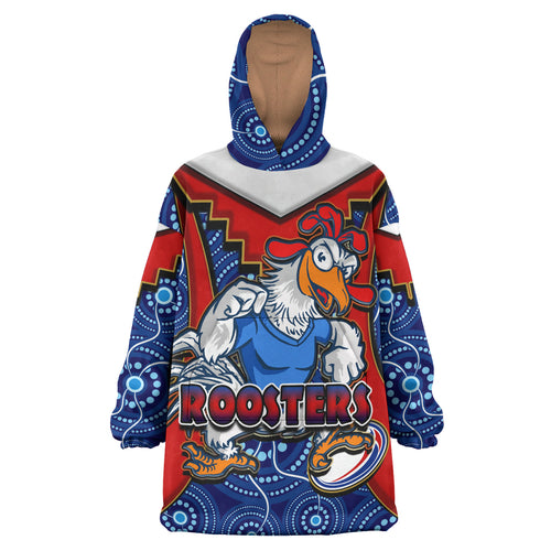 roosters-rugby-snug-hoodie-custom-rooster-with-rugby-ball-aboriginal-dot-painting-personalised-player-and-number-oodie-blanket