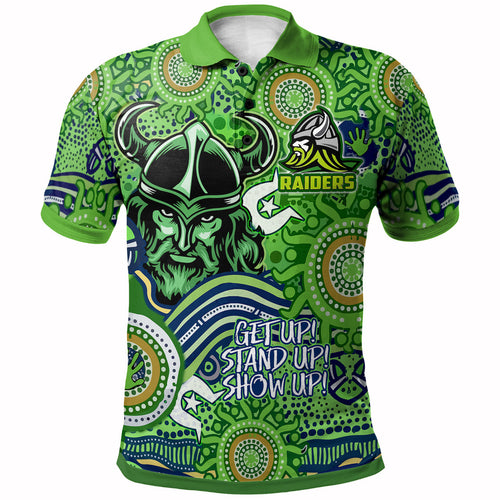 raiders-rugby-naidoc-week-watercolour-dot-painting-polo-shirt-custom-canberra-raiders-getting-up-standing-up-showing-up