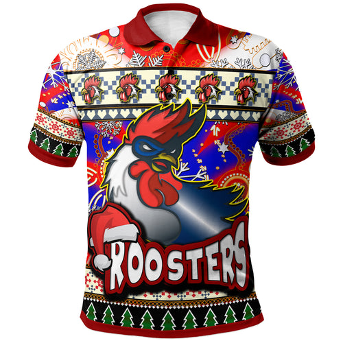 roosters-rugby-christmas-polo-shirt-custom-xmas-roosters-christmas-balls-snowflake-with-aboriginal-patterns-polo-shirt