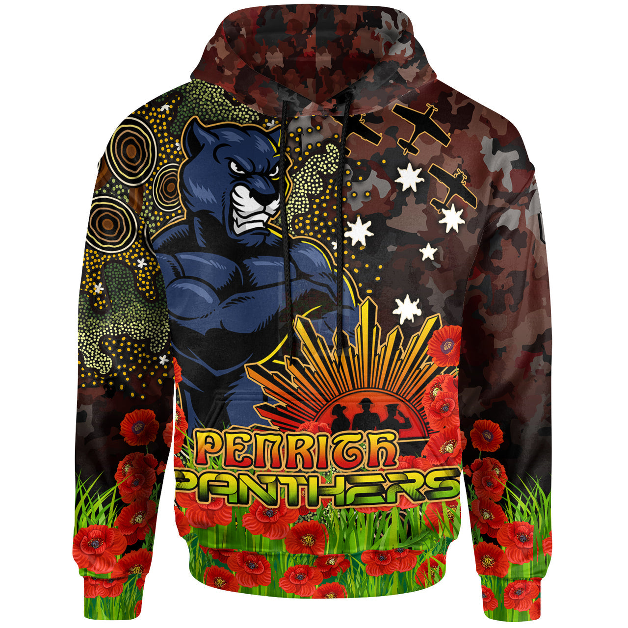 panthers-rugby-hoodie-custom-anzac-panthers-with-remembrance-poppy-and-indigenous-patterns-hoodie-1