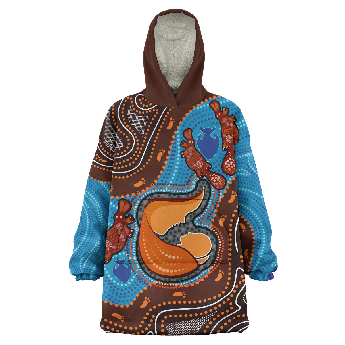 australia-custom-wearable-blanket-hoodie-aboriginal-inspired-mother-and-son-platypus-art-land-and-river-concept-wearable-blanket-hoodie