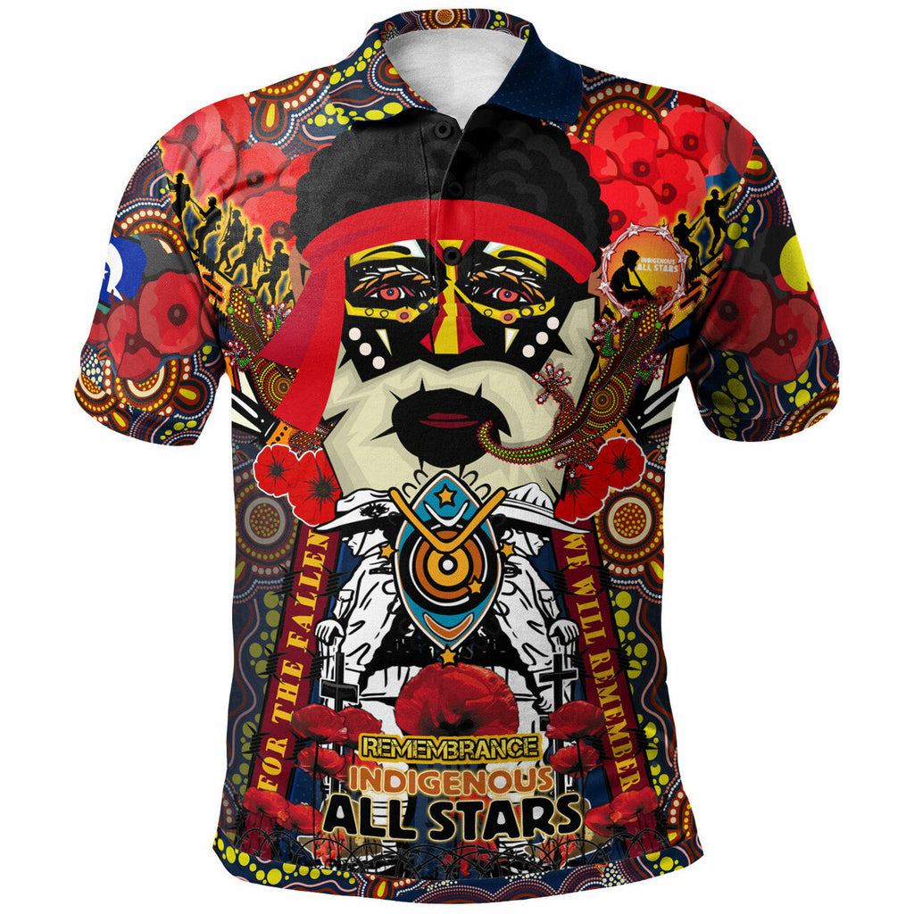 all-stars-rugby-aboriginal-anzac-custom-watercolour-polo-shirt-remembrance-indigenous-dreamtime-with-poppy-flower