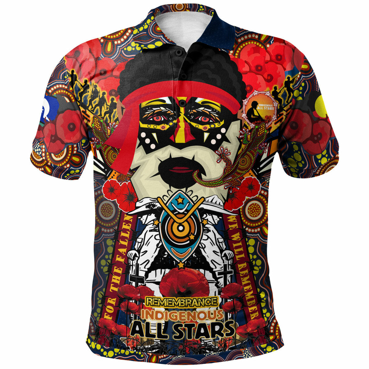 all-stars-rugby-aboriginal-anzac-custom-watercolour-polo-shirt-remembrance-indigenous-dreamtime-with-poppy-flower