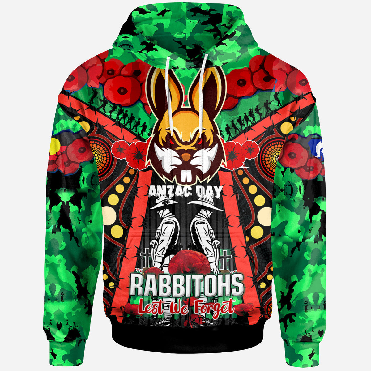 rabbitohs-rugby-aboriginal-anzac-day-custom-watercolour-hoodie-remembrance-indigenous-rabbitohs-with-poppy-flower
