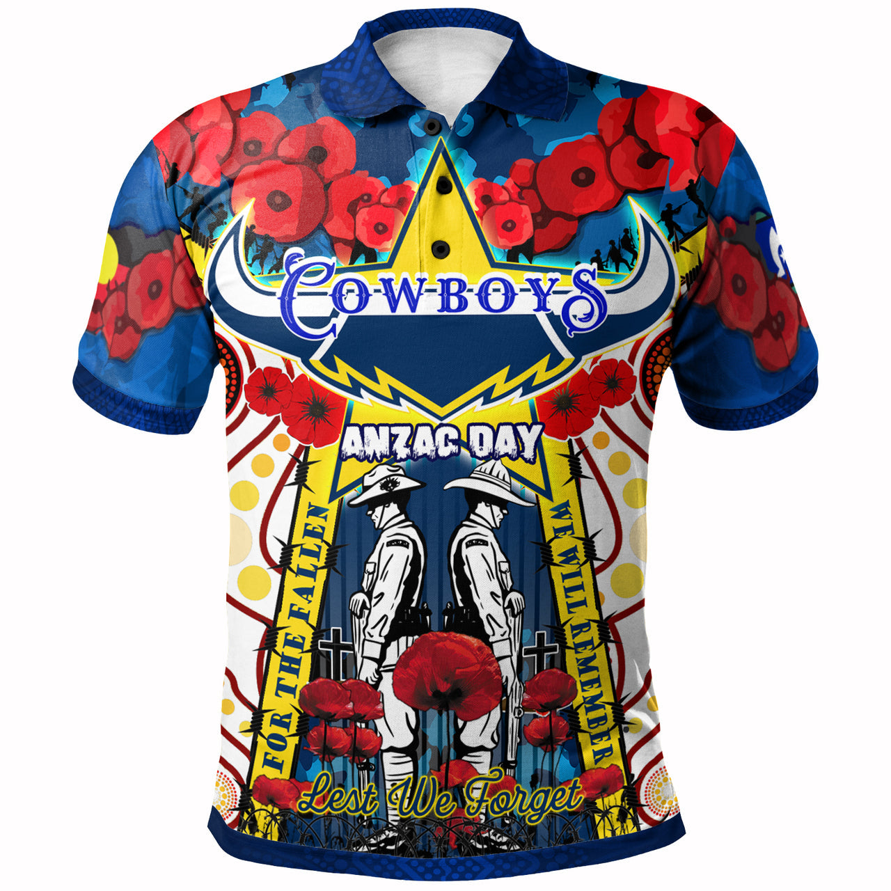 cowboys-rugby-anzac-day-watercolour-polo-shirt-custom-remembrance-cowboys-with-poppy-flower