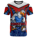 roosters-rugby-t-shirt-custom-rooster-with-rugby-ball-aboriginal-dot-painting-personalised-player-and-number-t-shirt