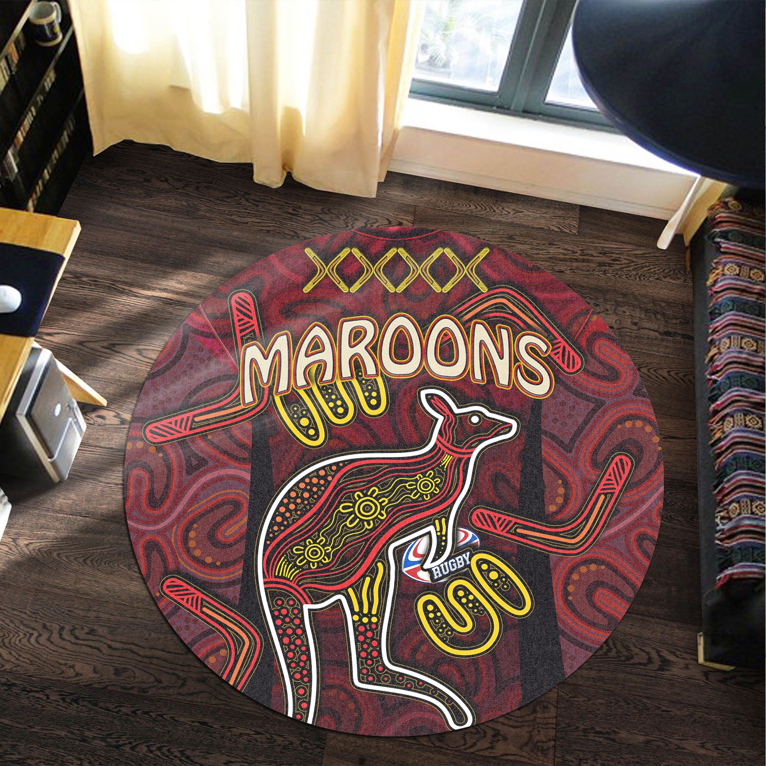 maroons-rugby-round-rug-qld-maroons-kangaroo-with-aboriginal-culture-round-rug