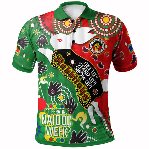 rabbitohs-rugby-naidoc-week-custom-watercolour-dot-painting-polo-shirt-rabbitohs-getting-up-standing-up-showing-up