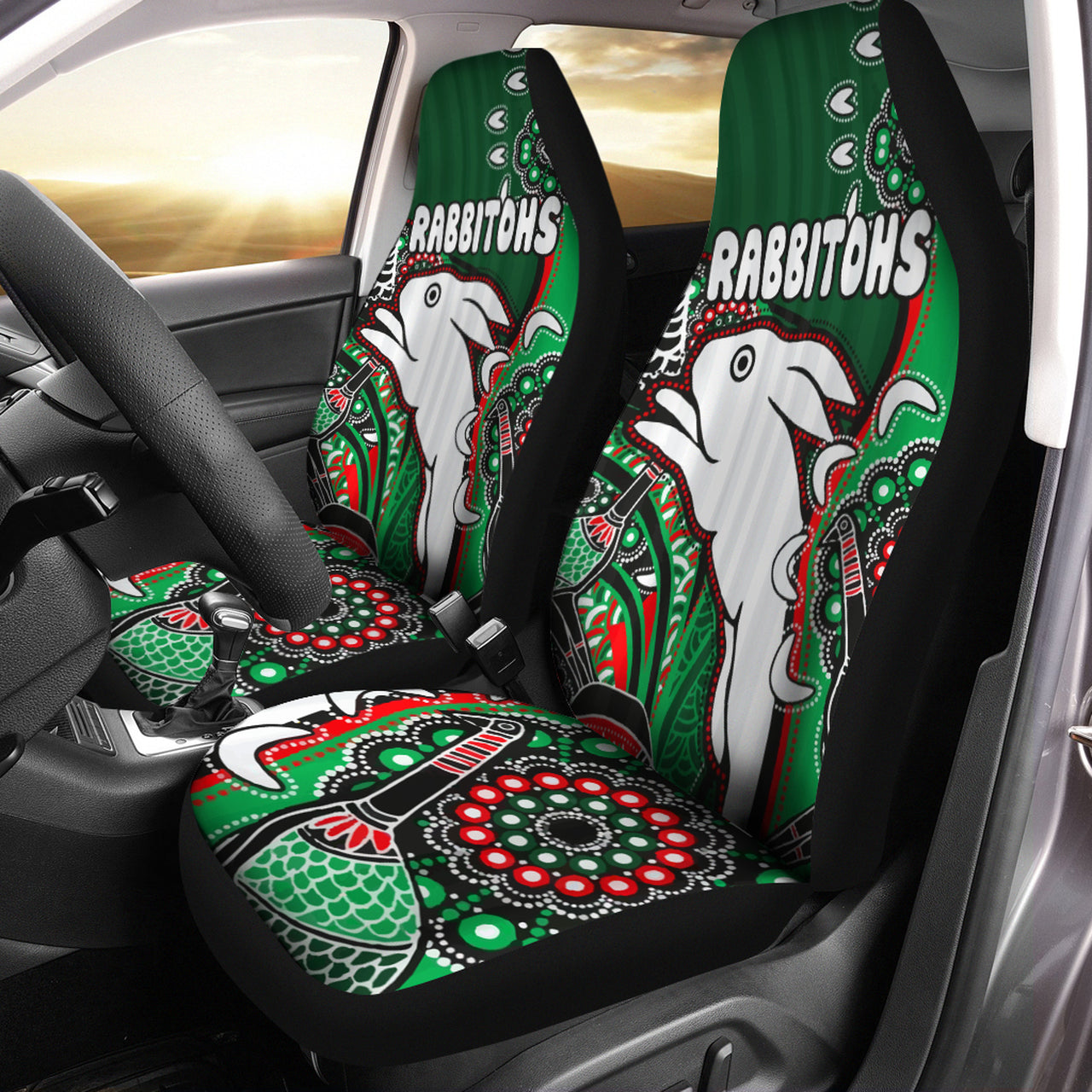 south-sydney-rabbitohs-rugby-custom-car-seat-cover-indigenous-dreaming-rabbitohs