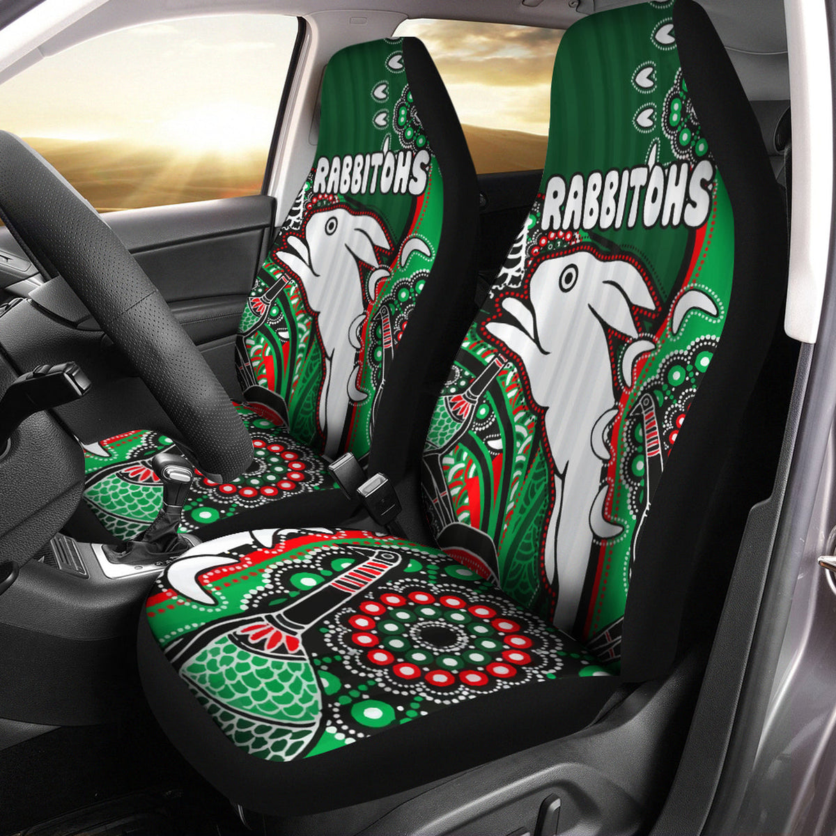 south-sydney-rabbitohs-rugby-custom-car-seat-cover-indigenous-dreaming-rabbitohs