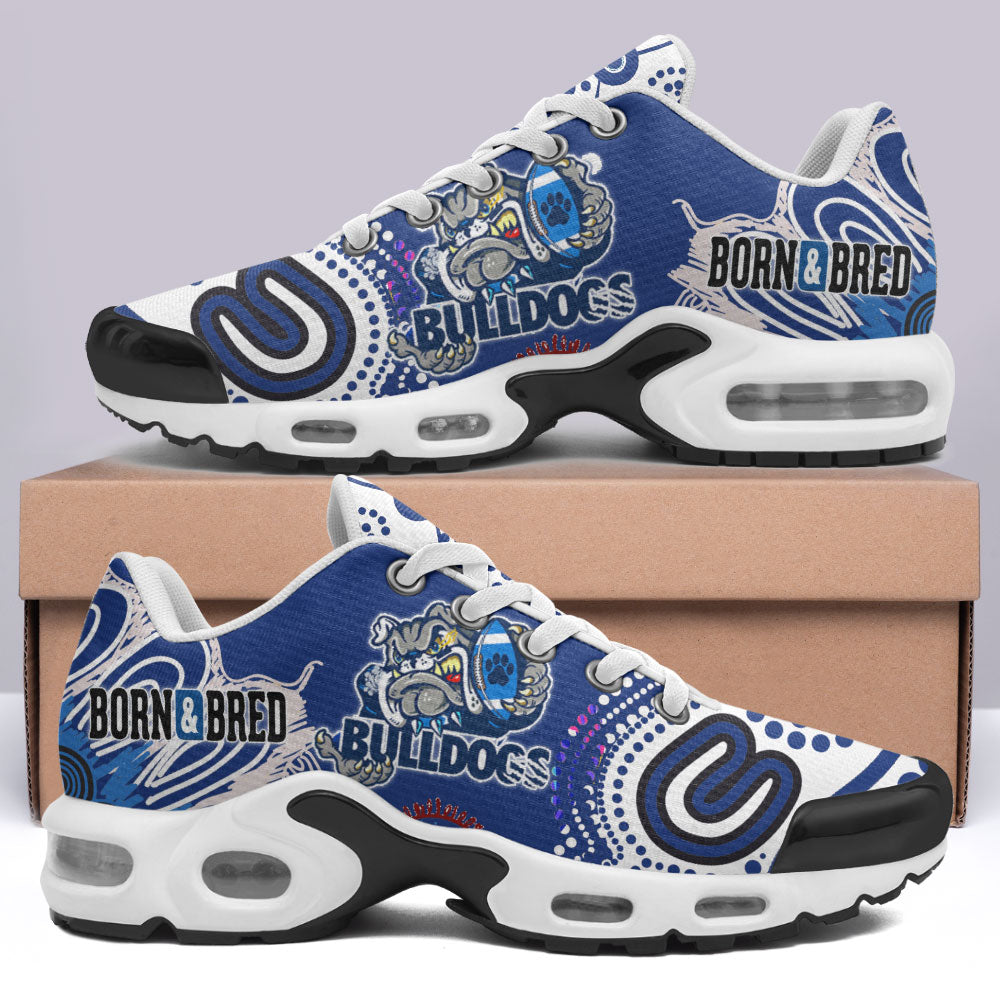 bulldogs-rugby-born-bred-cushion-shoes-custom-indigenous-bulldogs-with-rugby-ball-and-aboriginal-patterns