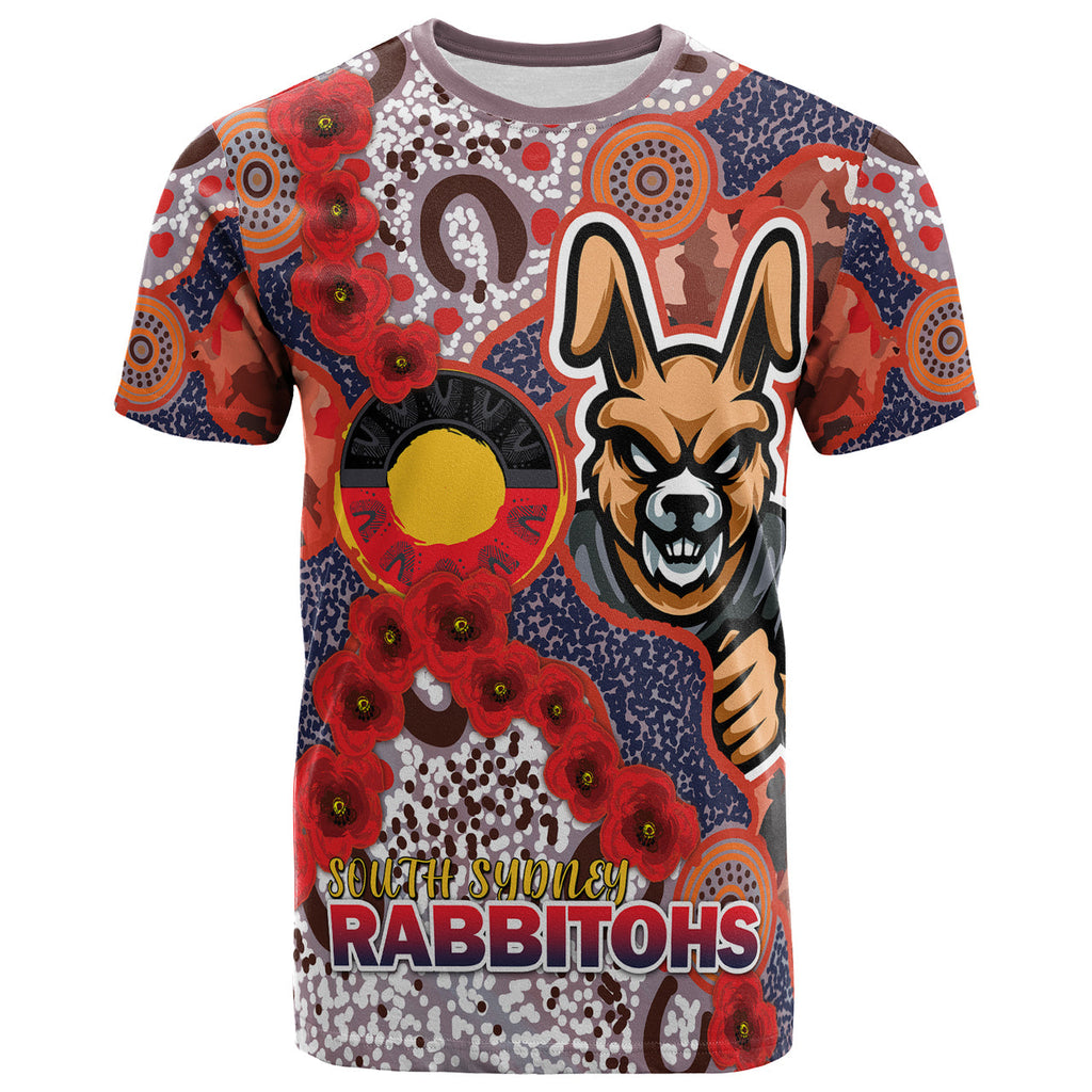 rabbitohs-rugby-t-shirt-custom-anzac-south-sydney-rabbitohs-with-aboriginal-poppy-flowers-t-shirt