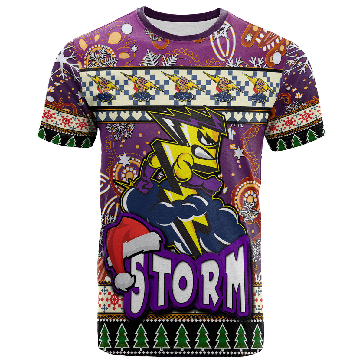 storm-rugby-christmas-t-shirt-custom-xmas-storm-christmas-balls-snowflake-with-aboriginal-patterns-t-shirt