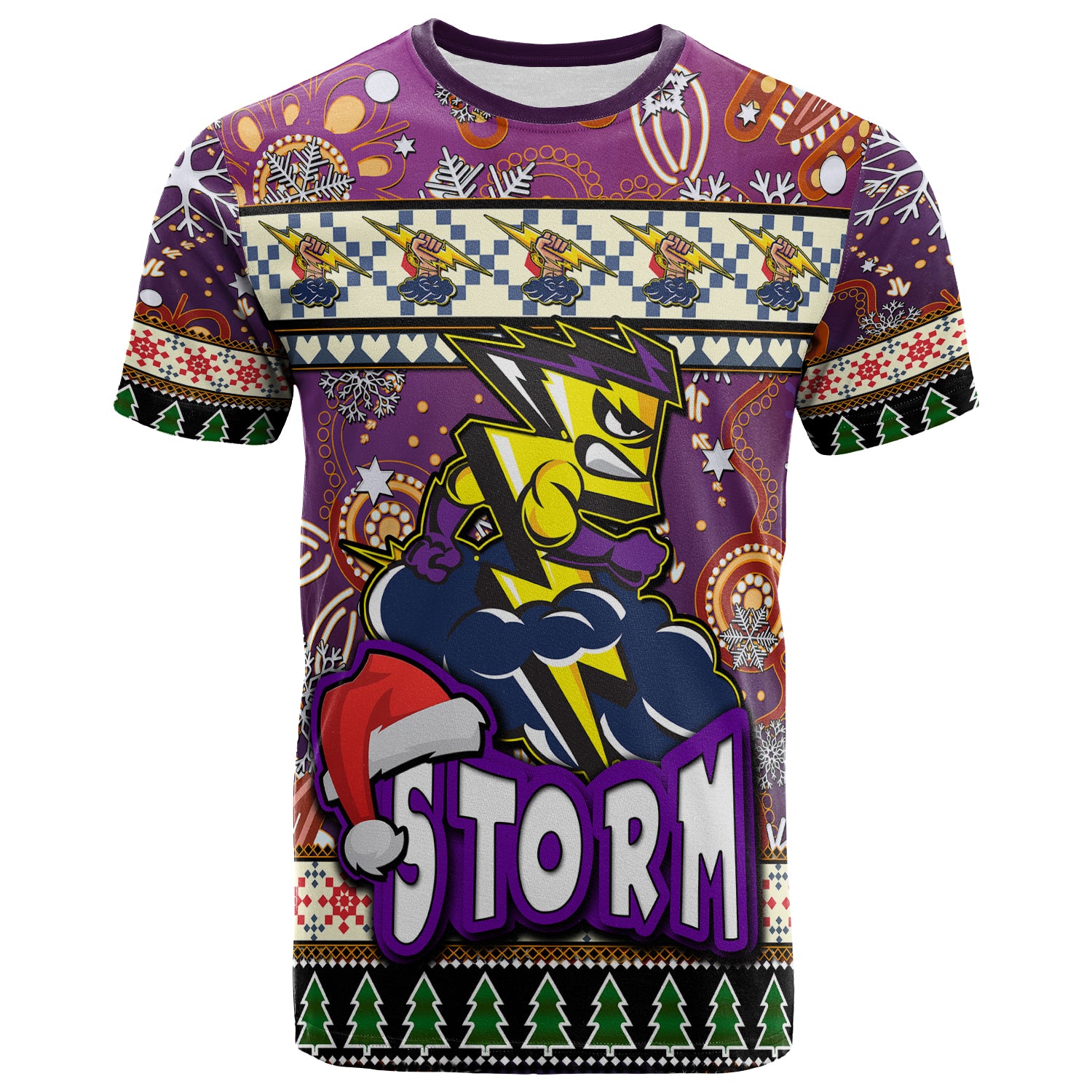 storm-rugby-christmas-t-shirt-custom-xmas-storm-christmas-balls-snowflake-with-aboriginal-patterns-t-shirt