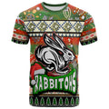 rabbitohs-rugby-christmas-t-shirt-custom-xmas-rabbitohs-christmas-balls-snowflake-with-aboriginal-patterns-t-shirt