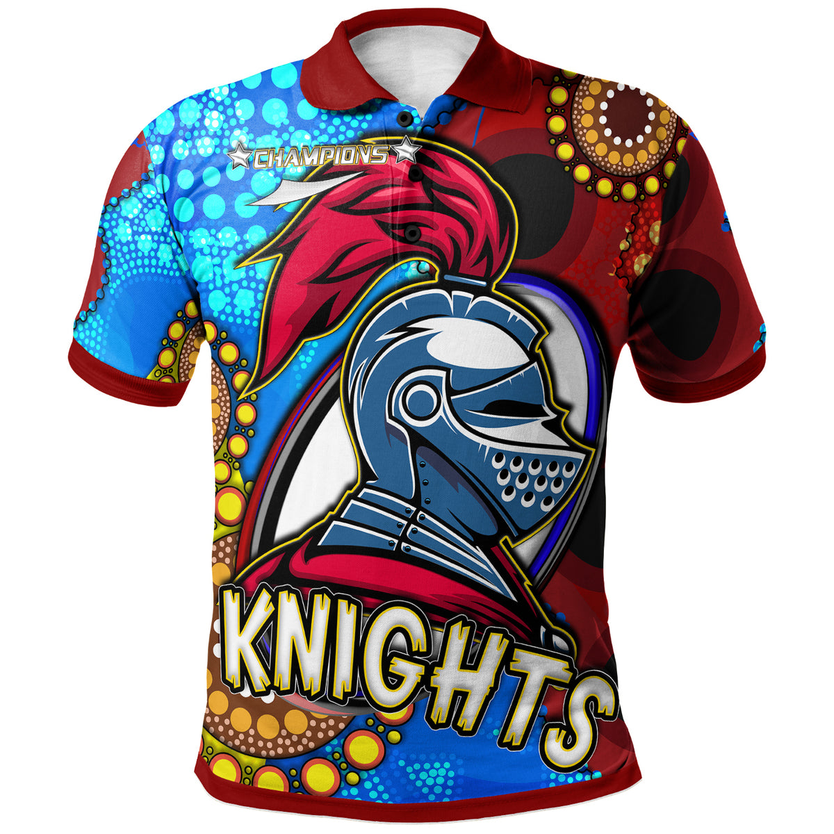 knights-rugby-polo-shirt-custom-knights-ball-australian-aboriginal-painting-personalised-player-and-number-polo-shirt