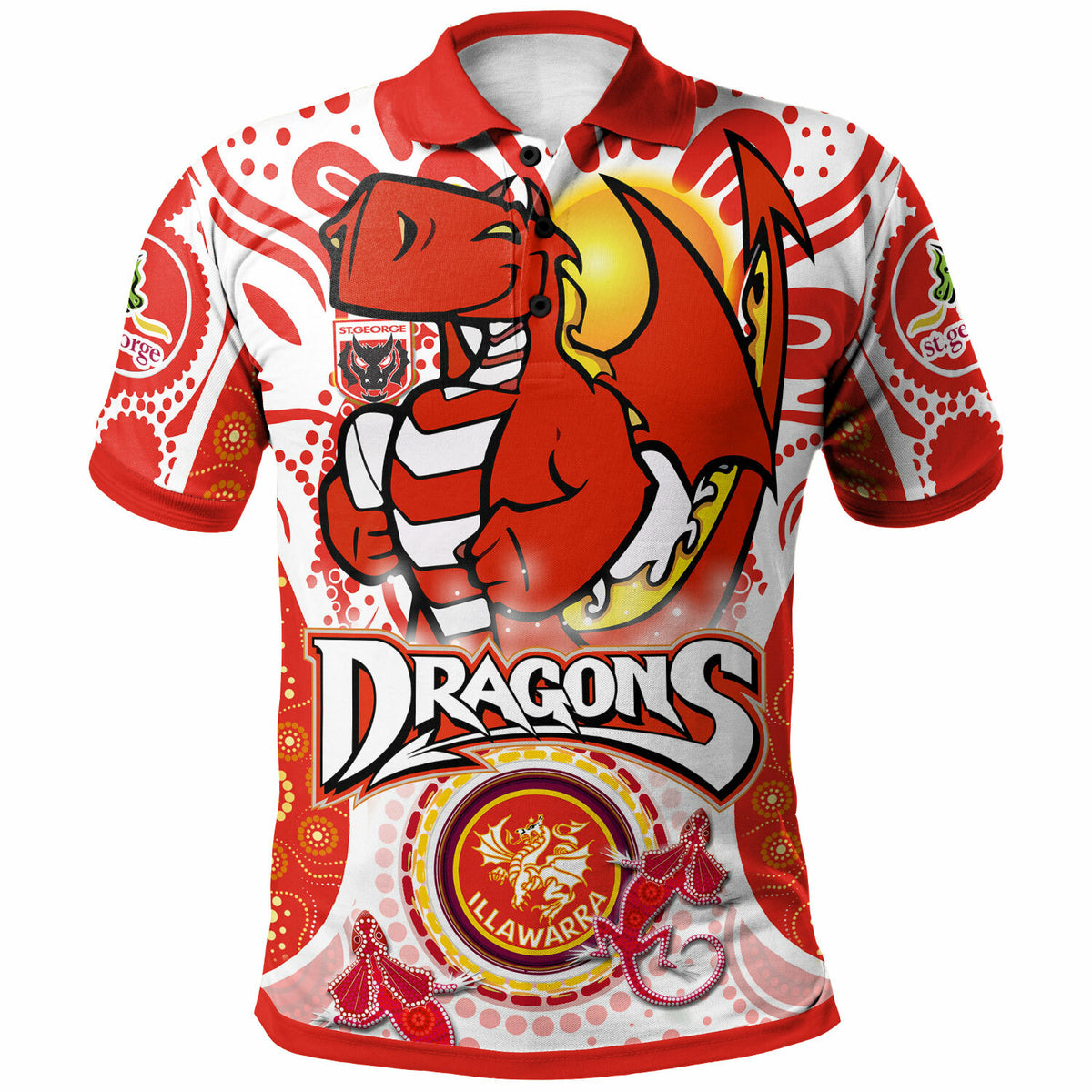 st-george-rugby-polo-shirt-custom-st-george-illawarra-dragons-mascot-with-aboriginal-art-personalised-player-and-number-polo-shirt