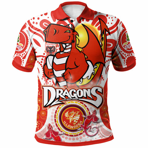 st-george-rugby-polo-shirt-custom-st-george-illawarra-dragons-mascot-with-aboriginal-art-personalised-player-and-number-polo-shirt