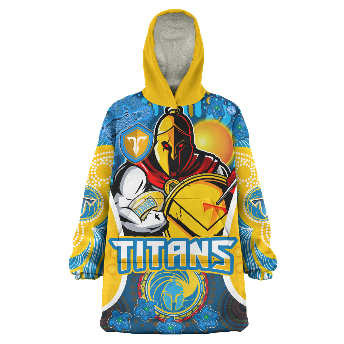 titans-rugby-snug-hoodie-custom-gold-coast-titans-mascot-with-aboriginal-art-personalised-player-and-number-oodie-blanket