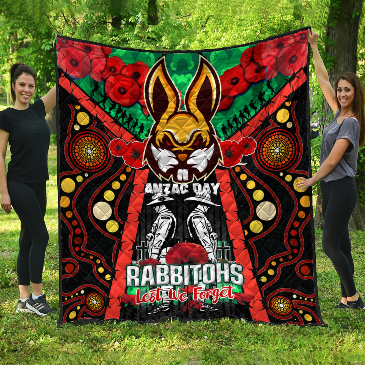 rabbitohs-rugby-aboriginal-anzac-day-custom-watercolour-quilt-remembrance-indigenous-rabbitohs-with-poppy-flower