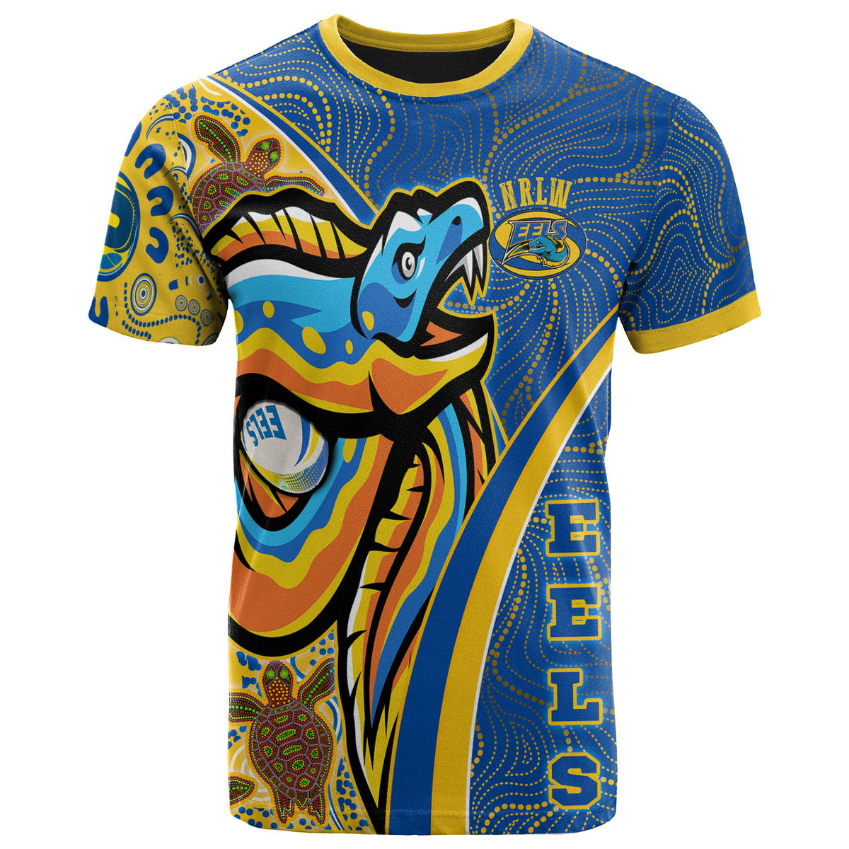 nrlw-eels-rugby-t-shirt-custom-indigenous-parramatta-eels-with-turtles-and-rugby-ball-aboriginal-style-woman-t-shirt