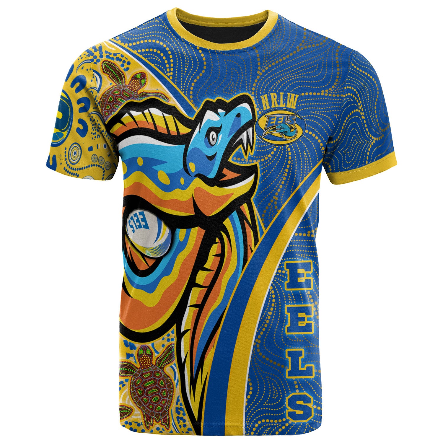 nrlw-eels-rugby-t-shirt-custom-indigenous-parramatta-eels-with-turtles-and-rugby-ball-aboriginal-style-woman-t-shirt