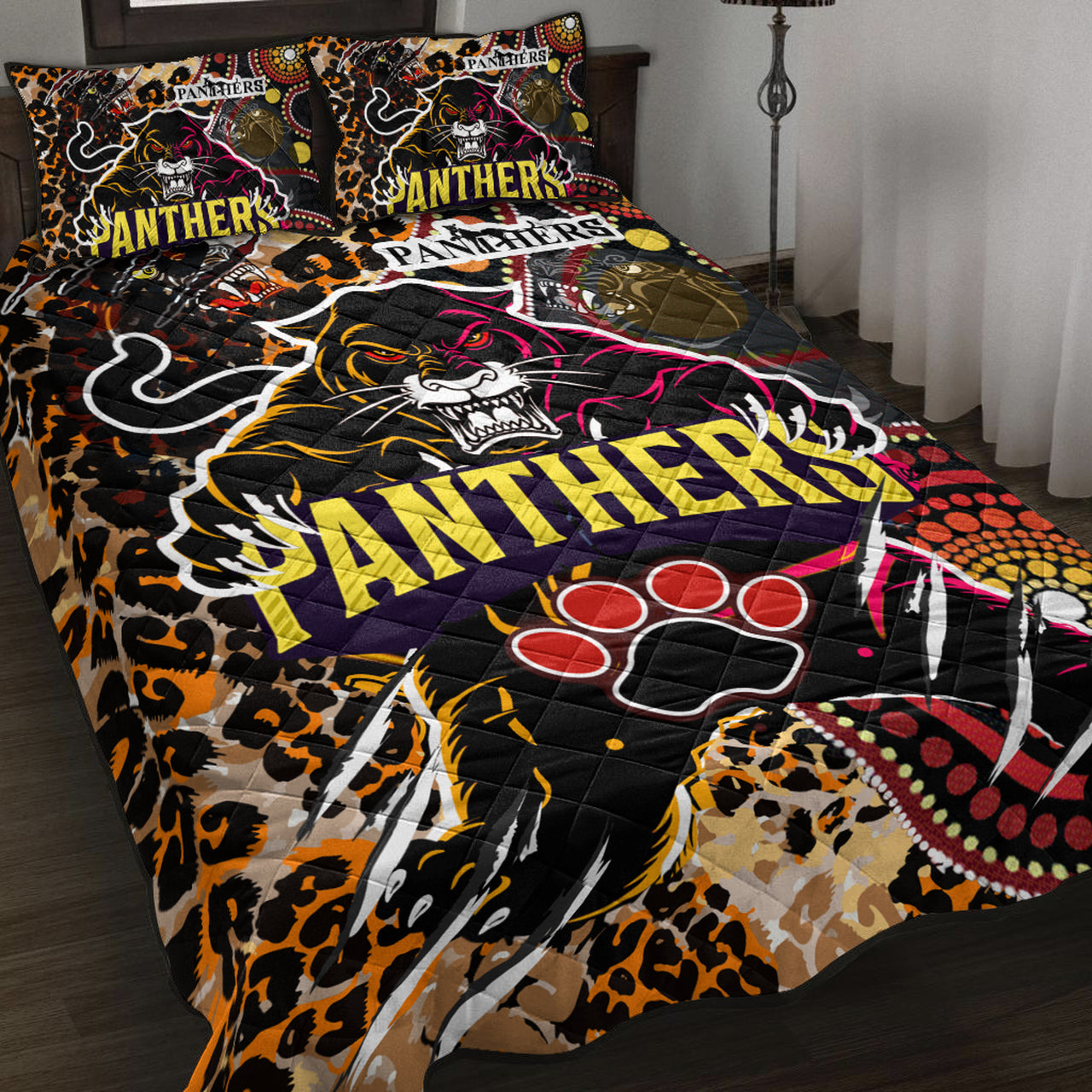 panthers-rugby-league-football-club-quilt-bed-set-the-indigenous-wild-black-panthers-scratch-style