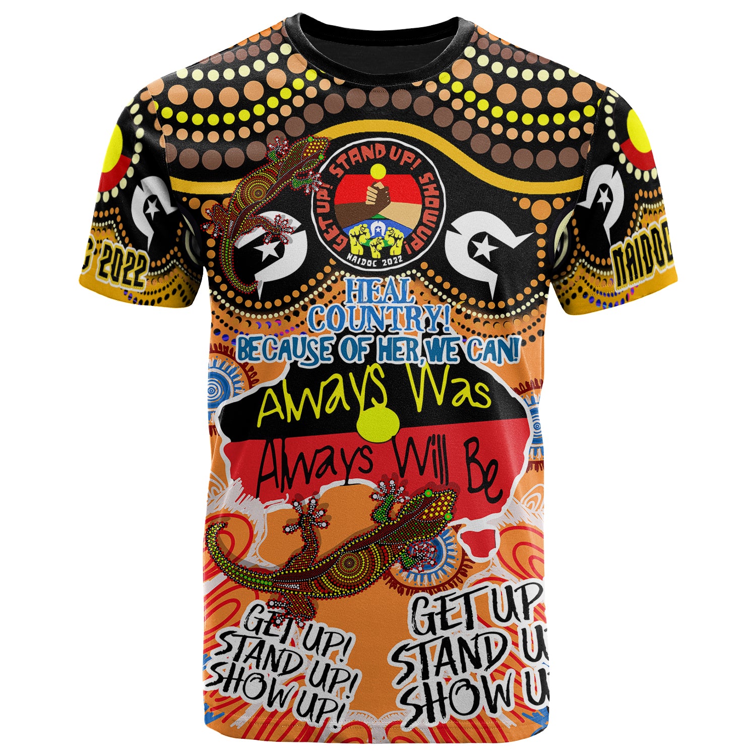 australia-naidoc-week-2023-custom-t-shirt-naidoc-week-2023-timeline-with-aboriginal-inspired-dot-art-painting-and-aussie-gecko