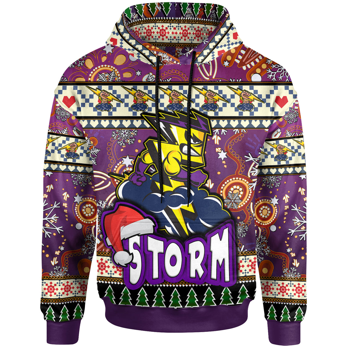 storm-rugby-christmas-hoodie-custom-xmas-storm-christmas-balls-snowflake-with-aboriginal-patterns-hoodie