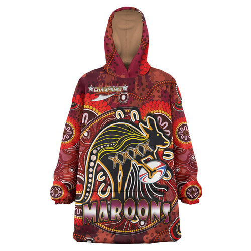 maroons-rugby-snug-hoodie-custom-maroons-kangaroo-with-aboriginal-style-of-dot-painting-personalised-player-and-number-oodie-blanket