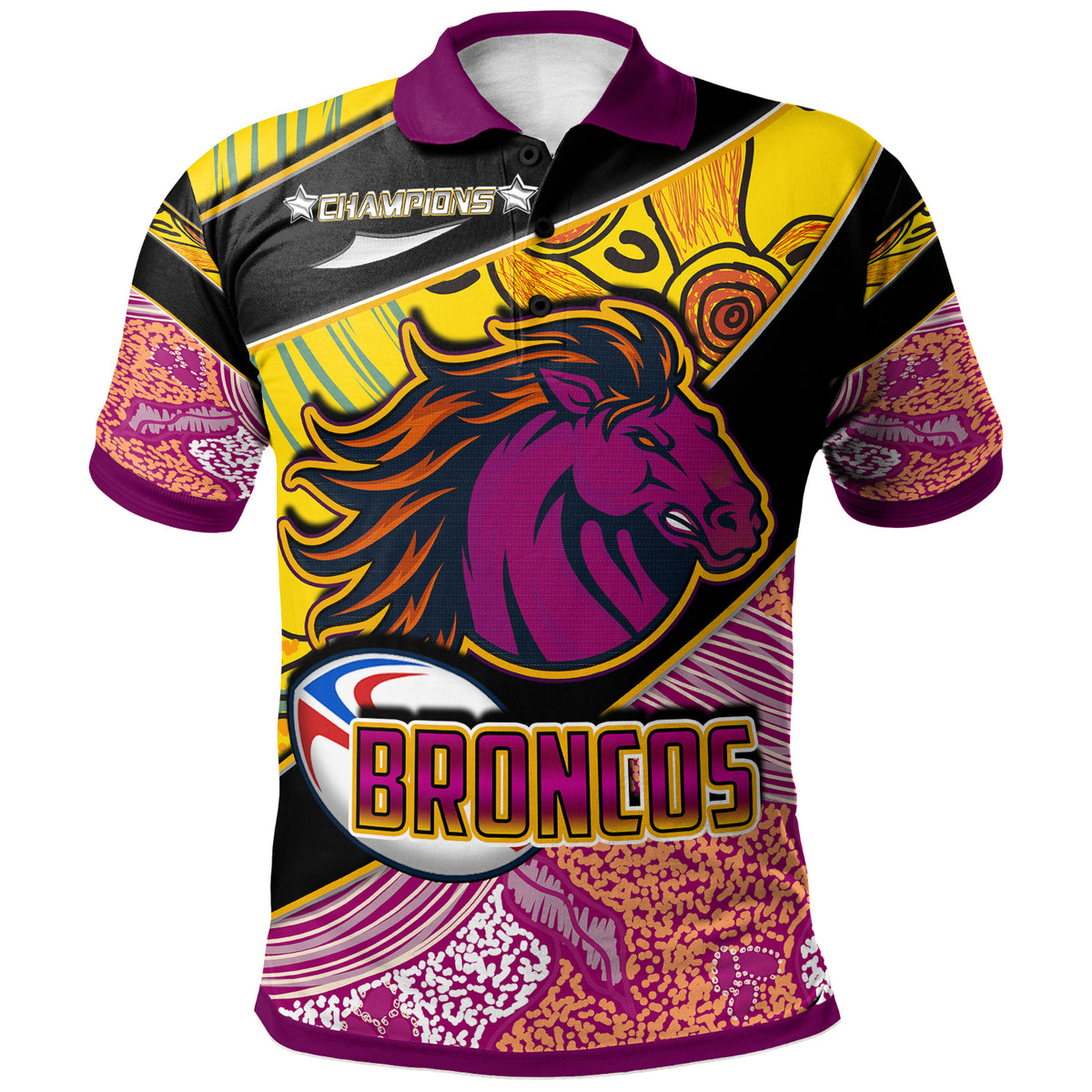 broncos-rugby-polo-shirt-custom-broncos-horse-rugby-with-aboriginal-dot-painting-personalised-player-and-number-polo-shirt