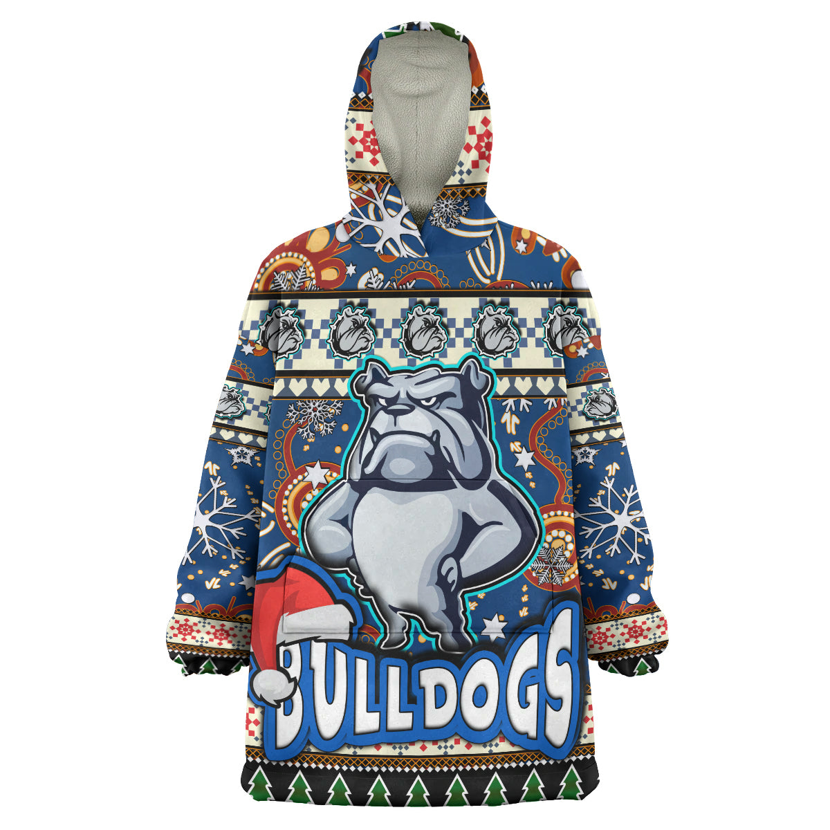 bulldogs-rugby-christmas-snug-hoodie-custom-xmas-bulldogs-christmas-balls-snowflake-with-aboriginal-patterns-wearable-blanket-hoodie