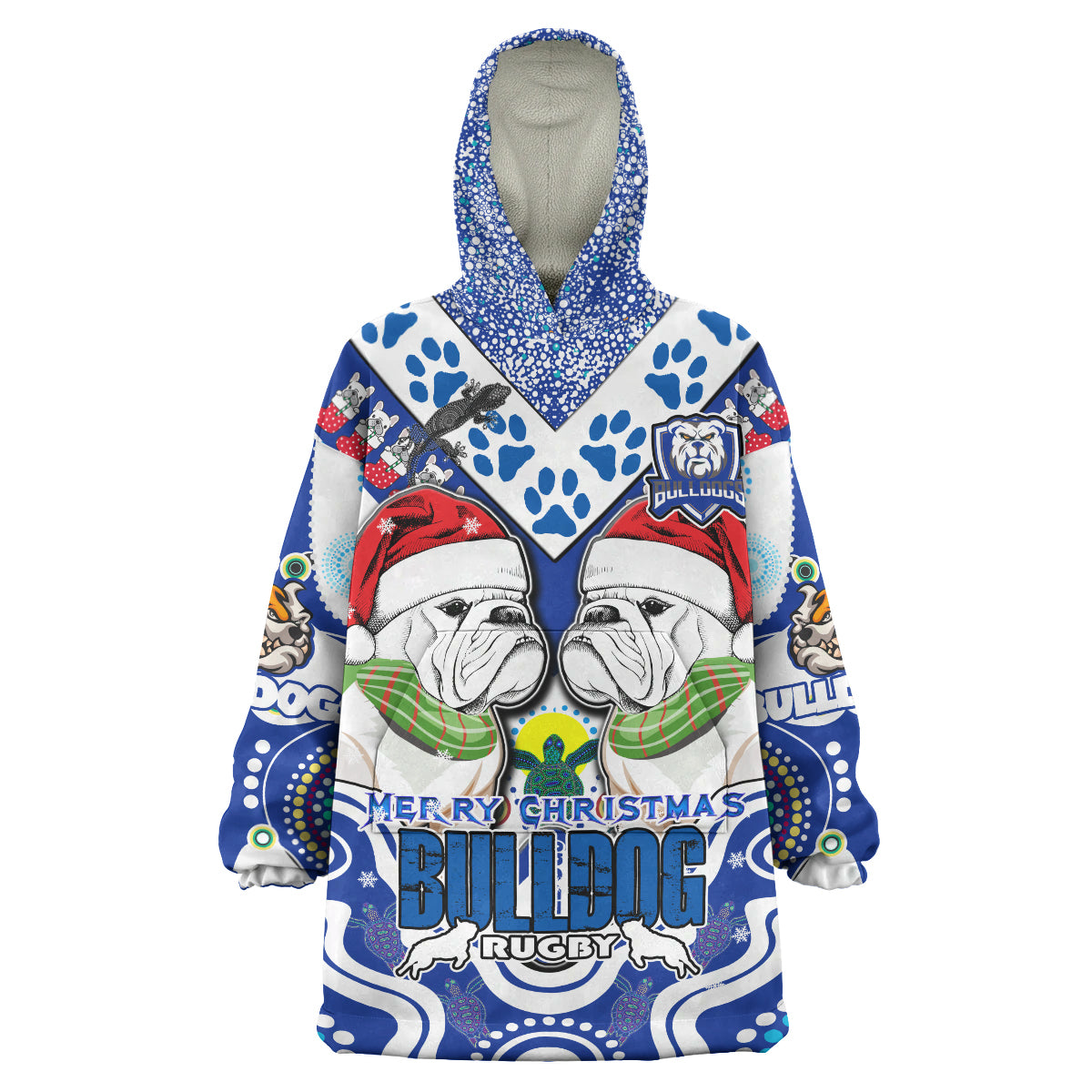 bulldogs-rugby-christmas-snug-hoodie-custom-merry-bulldogs-christmas-indigenous-wearable-blanket-hoodie