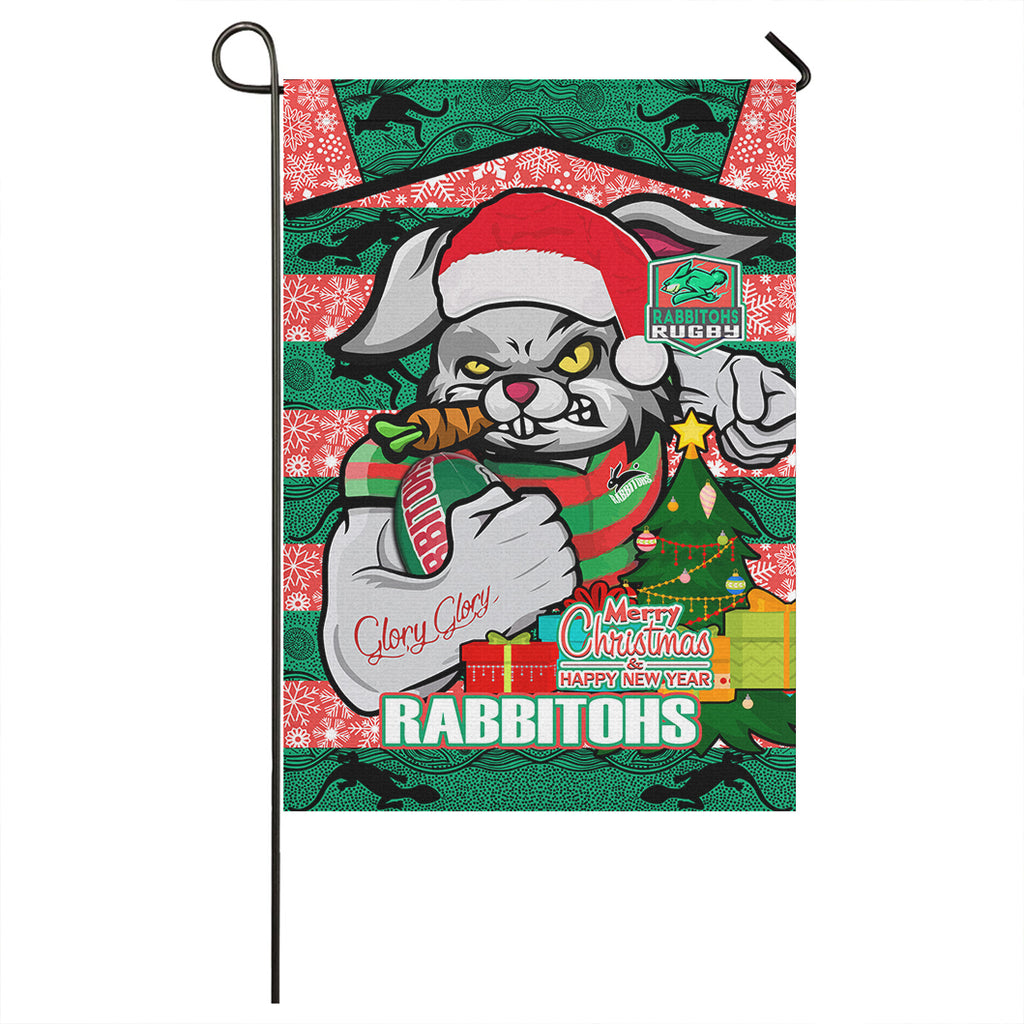 rabbitohs-christmas-rugby-custom-flag-merry-christmas-super-rabbitohs-with-rugby-ball-and-aboriginal-patterns-flag