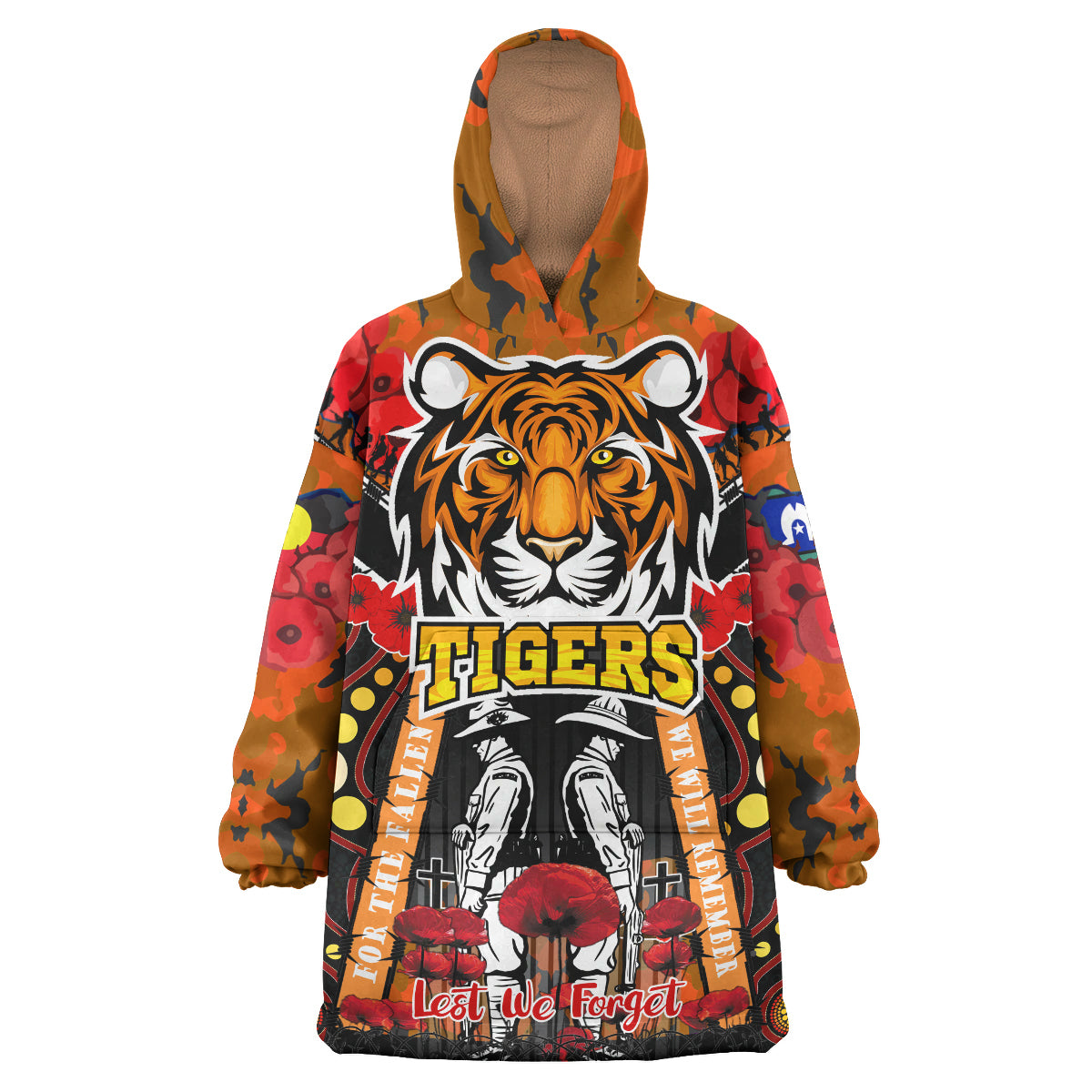 tigers-rugby-anzac-day-watercolour-snug-hoodie-custom-remembrance-west-tigers-with-poppy-flower-oodie-blanket