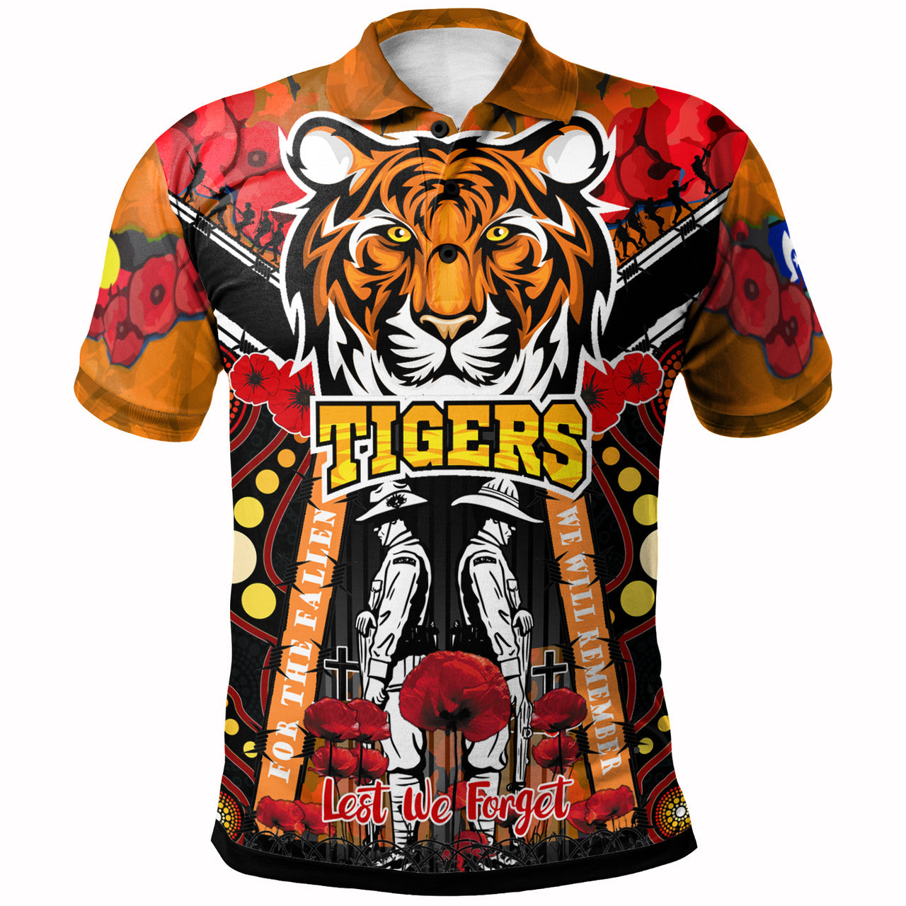 tigers-rugby-anzac-day-watercolour-polo-shirt-custom-remembrance-west-tigers-with-poppy-flower