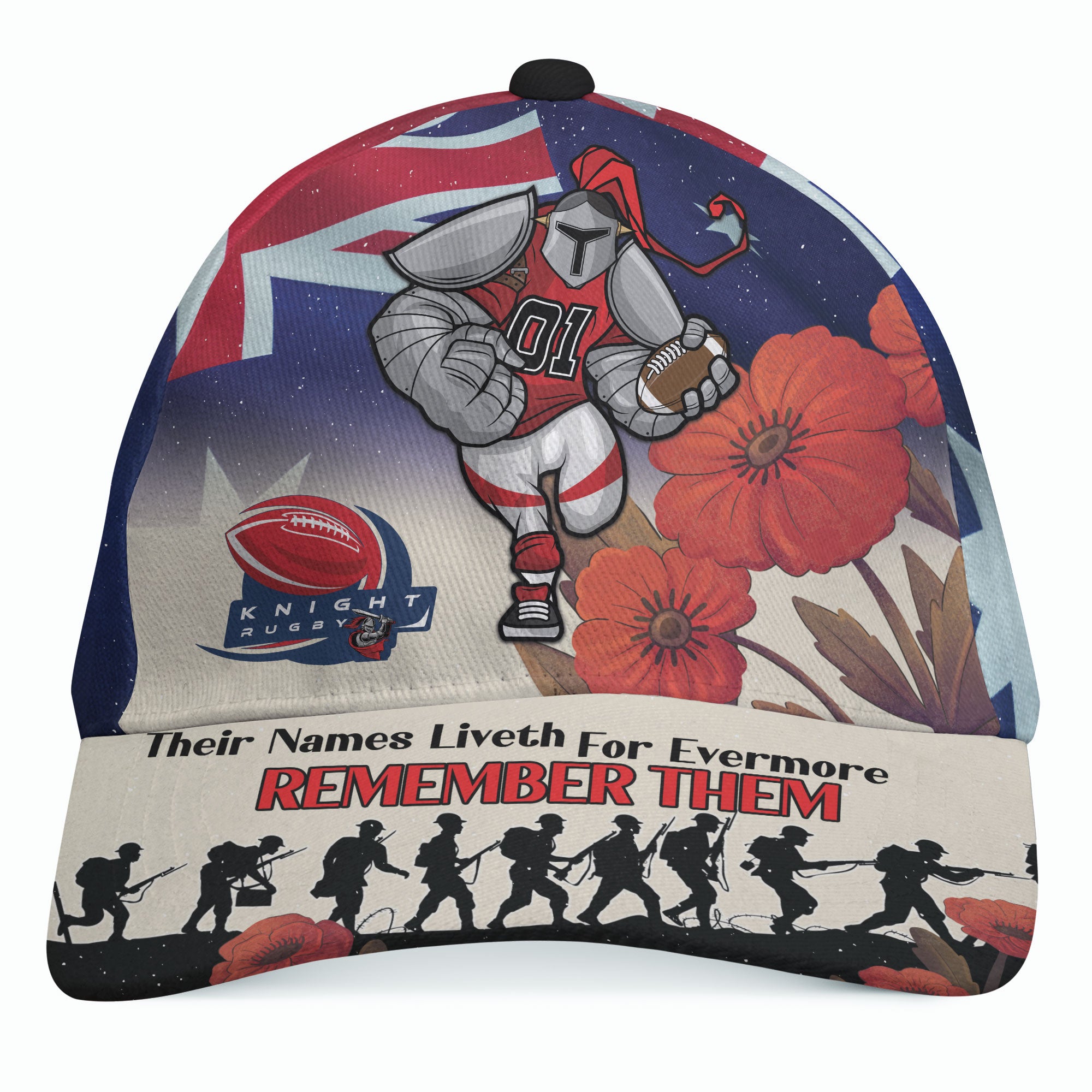 knights-rugby-cap-custom-remember-them-red-poppy-flowers-cap