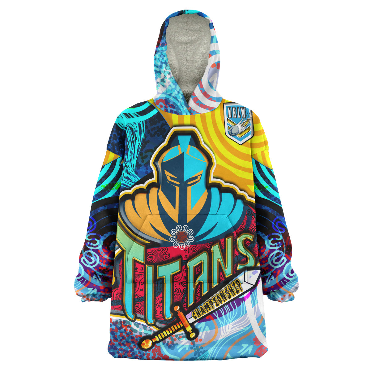 nrlw-titans-rugby-snug-hoodie-custom-titans-womens-rugby-league-aboriginal-dot-painting-player-and-number-woman-oodie-blanket