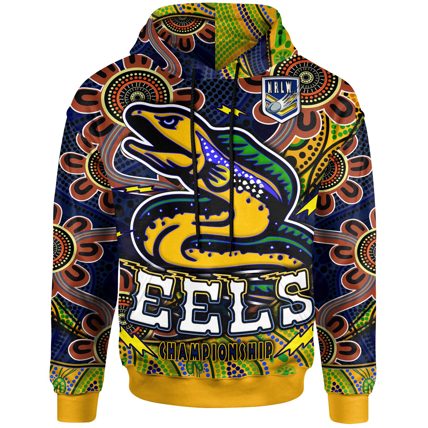 nrlw-eels-rugby-hoodie-custom-eels-womens-rugby-league-with-aboriginal-style-player-and-number-hoodie