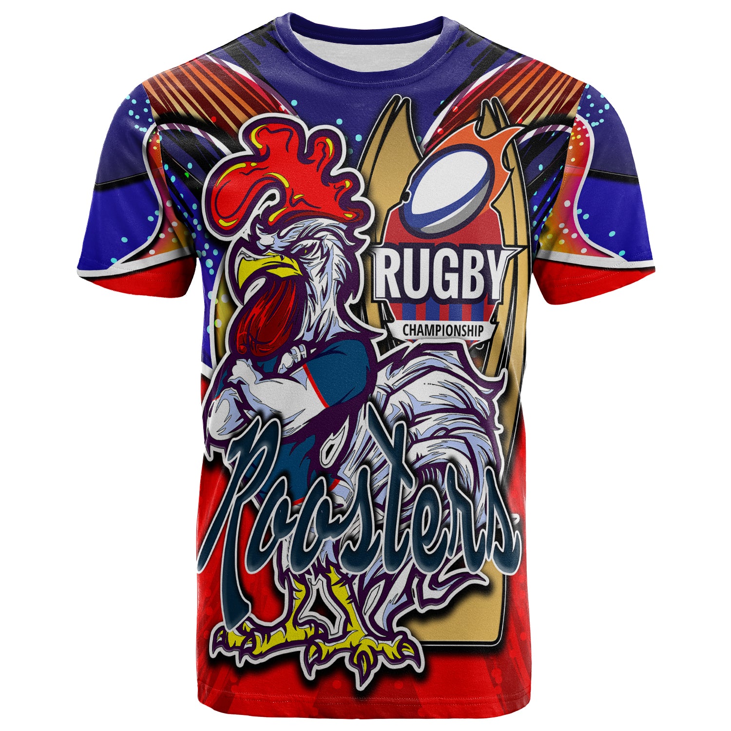 roosters-rugby-t-shirt-custom-rooster-mascot-with-cup-nrl-grand-final-player-and-number-t-shirt