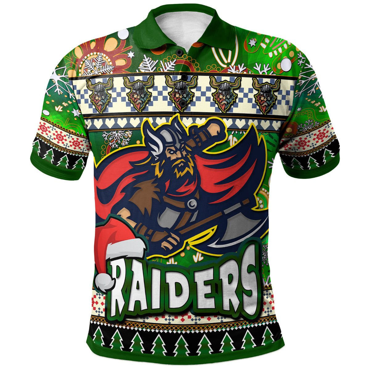 raider-rugby-christmas-polo-shirt-custom-xmas-raider-christmas-balls-snowflake-with-aboriginal-patterns-polo-shirt