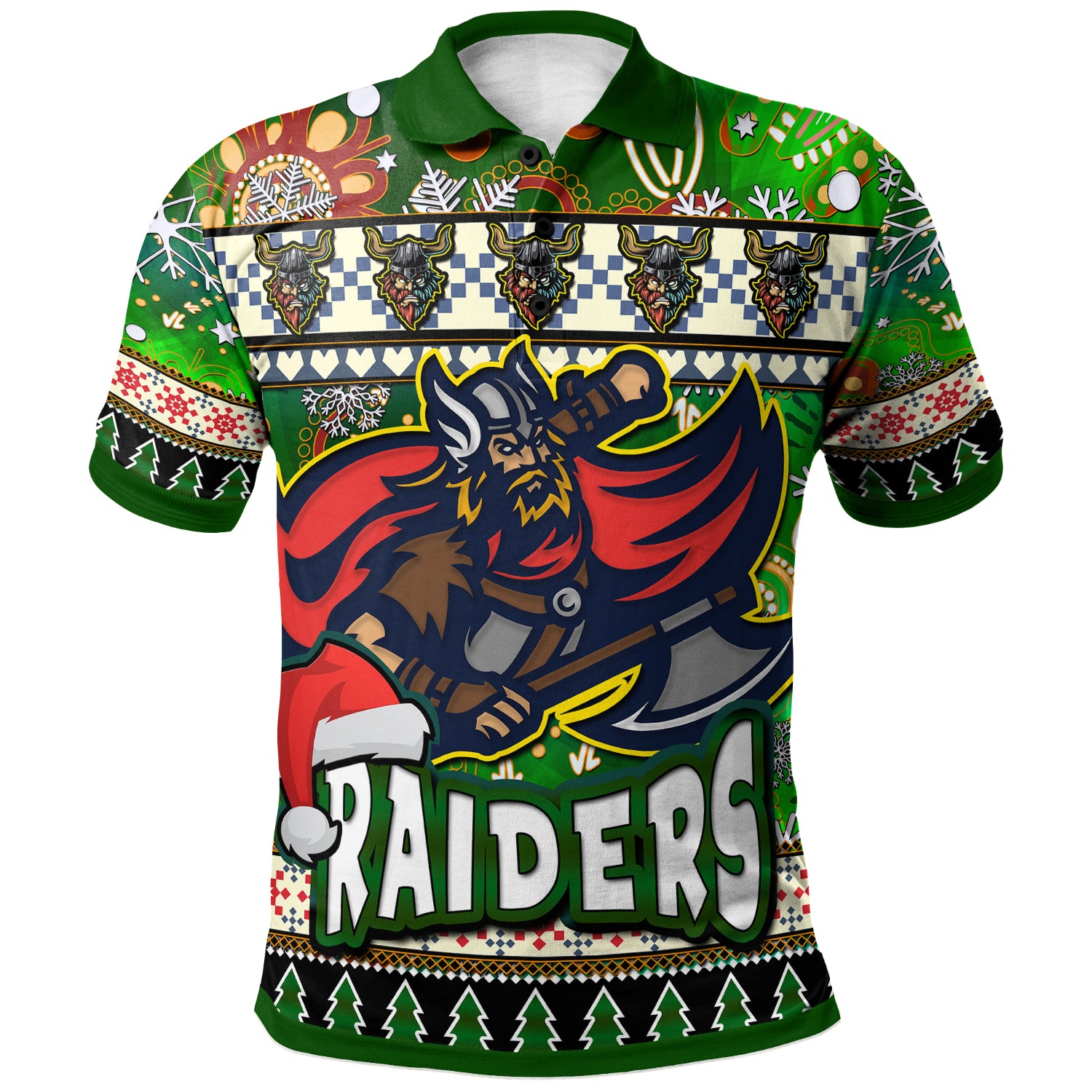 raider-rugby-christmas-polo-shirt-custom-xmas-raider-christmas-balls-snowflake-with-aboriginal-patterns-polo-shirt