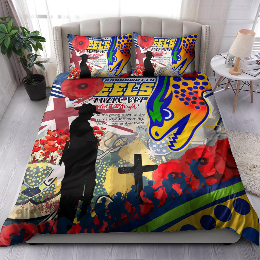 eels-rugby-australia-anzac-day-lest-we-forget-custom-bedding-set-remembrance-eels-with-anzac-poppy-watercolour-style