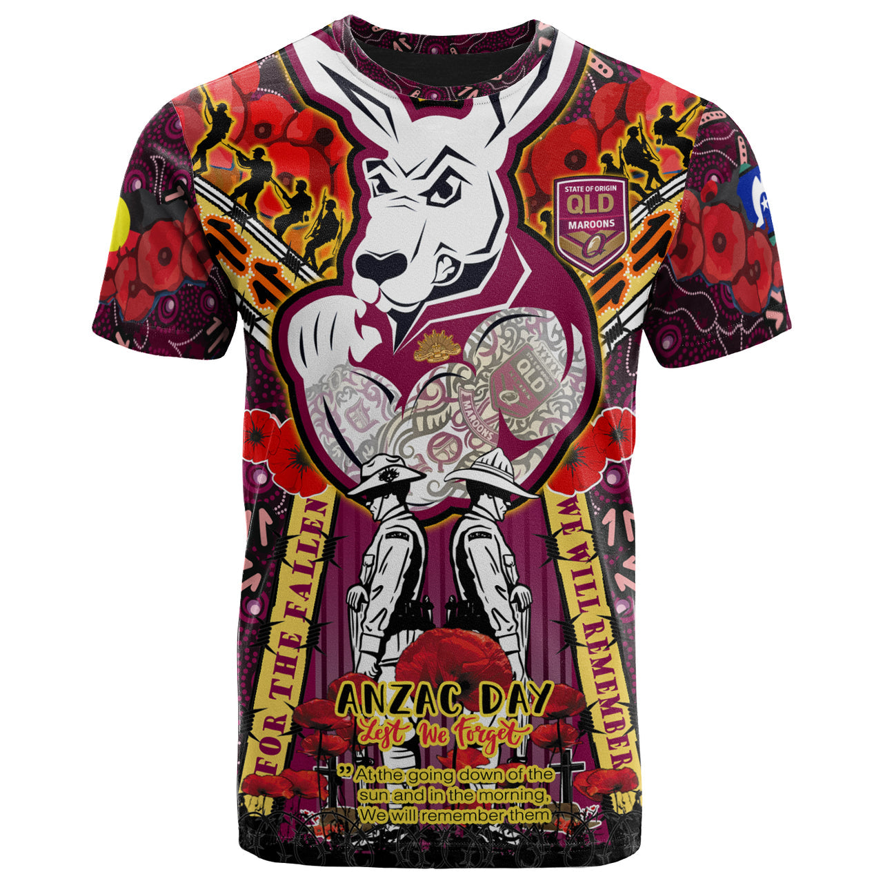 maroons-rugby-aboriginal-anzac-custom-watercolour-t-shirt-remembrance-maroons-canetoads-queenslanders-with-poppy-flower