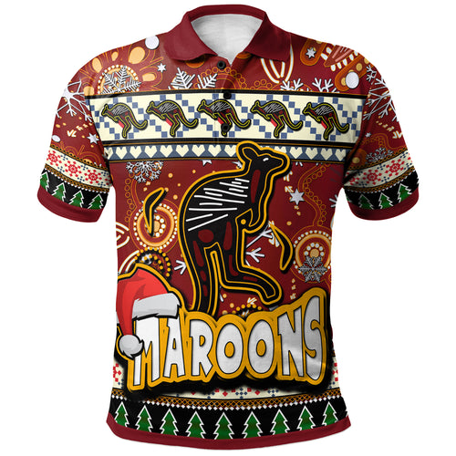 maroons-rugby-christmas-polo-shirt-custom-xmas-maroons-christmas-balls-snowflake-with-aboriginal-patterns-polo-shirt