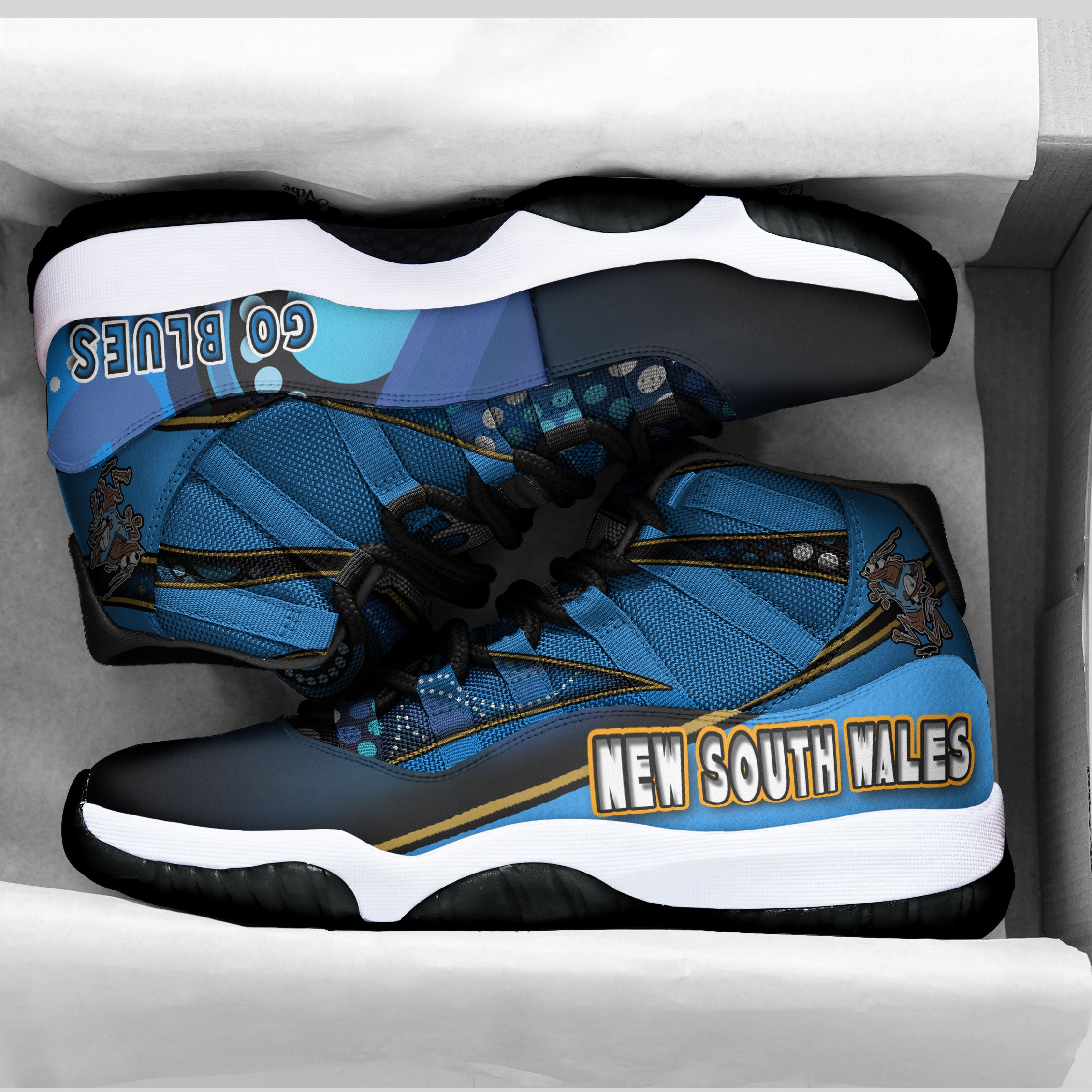 new-south-wales-rugby-league-team-high-top-basketball-shoes-j11-new-south-wales-blues-mascot-aboriginal-art-state-of-origin-sneakers-j11