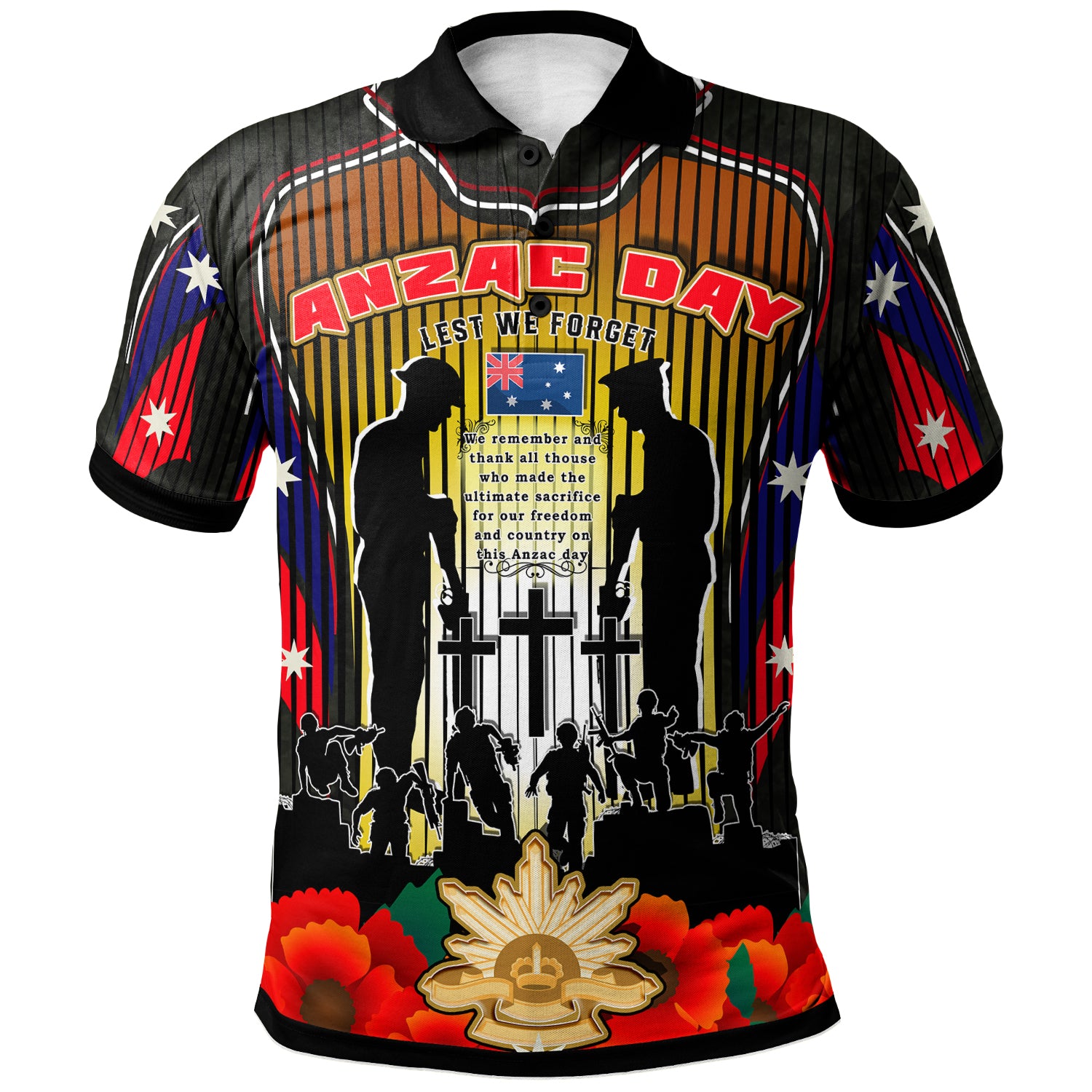 australia-anzac-day-polo-shirt-anzac-day-lest-we-forget-quotes-with-stripes-patterns-polo-shirt