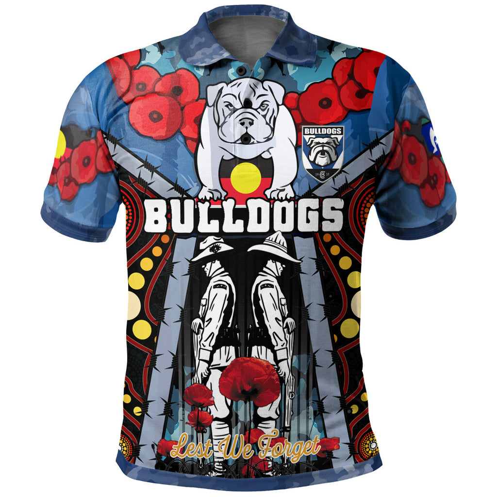 bulldogs-aboriginal-rugby-anzac-day-custom-polo-shirt-remembrance-indigenous-bulldogs-with-poppy-flower-watercolour-style