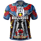 bulldogs-aboriginal-rugby-anzac-day-custom-polo-shirt-remembrance-indigenous-bulldogs-with-poppy-flower-watercolour-style