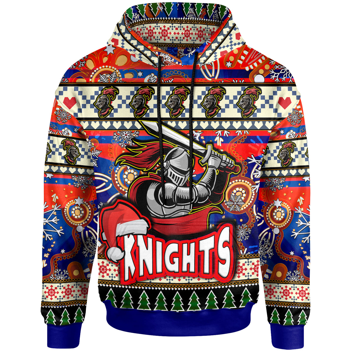 knights-rugby-christmas-hoodie-custom-xmas-knights-christmas-balls-snowflake-with-aboriginal-patterns-hoodie